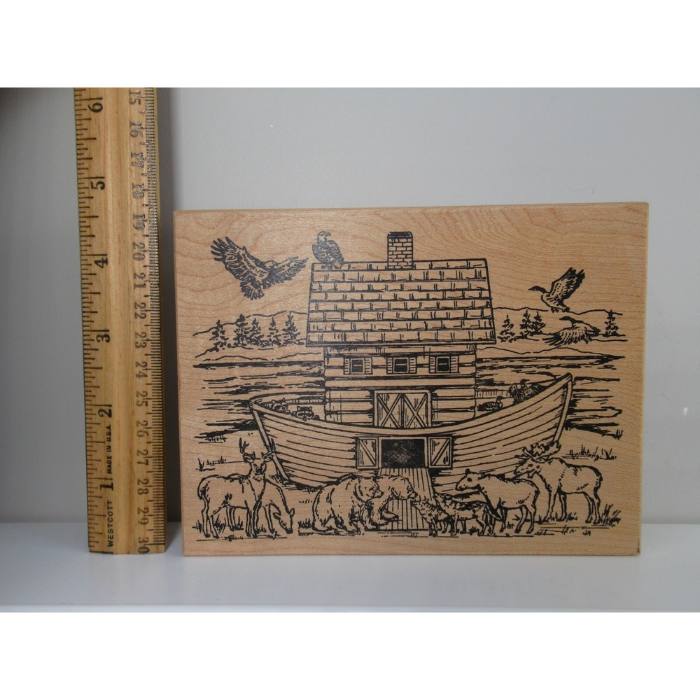 Noah's Ark Northwoods rubber stamps wood large 4.5x6" unused 2003